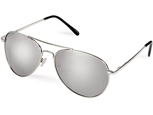 KGM Klassische Sonnenbrille im Pilotenstil, spiegelnd, reflektierend, für Herren und Damen, silber, Einheitsgröße von KGM