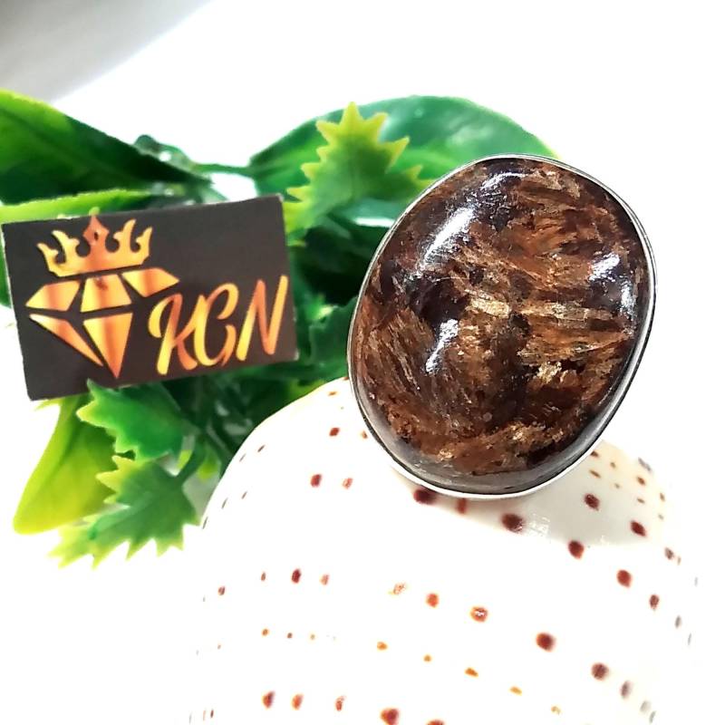 Natürlicher Bronzit Edelsteinring, Massiv 925 Sterling Silber Ring, Bronzite Stein Größe 26 X 21 Mm Handgemachter Ehering, Geschenk Geburtstagsring von KGNSilverJewellery