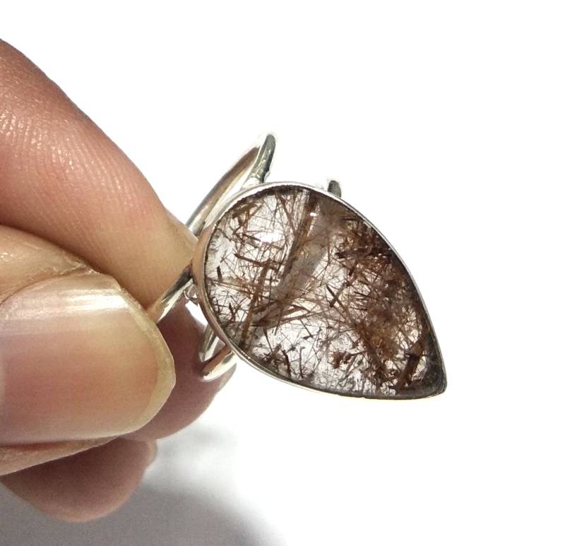Natürliche Goldener Rutilquarz Ring, 925 Massiv Sterling Silber Größe 13 X 20 Mm Handgemachter Geschenk Geburtstag Ring von KGNSilverJewellery