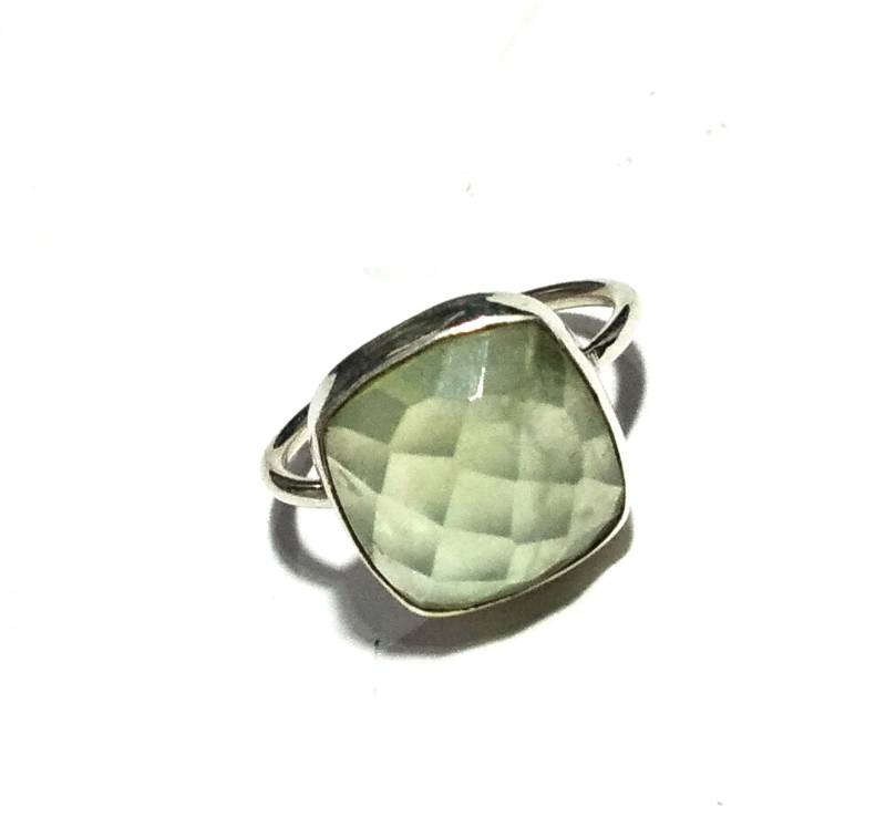 Natürlicher Prehnit Rose Cut Stone Ring, 925 Solid Starling Silber Schmuckstein Größe 12 X Mm Top Farbe Ring von KGNSilverJewellery
