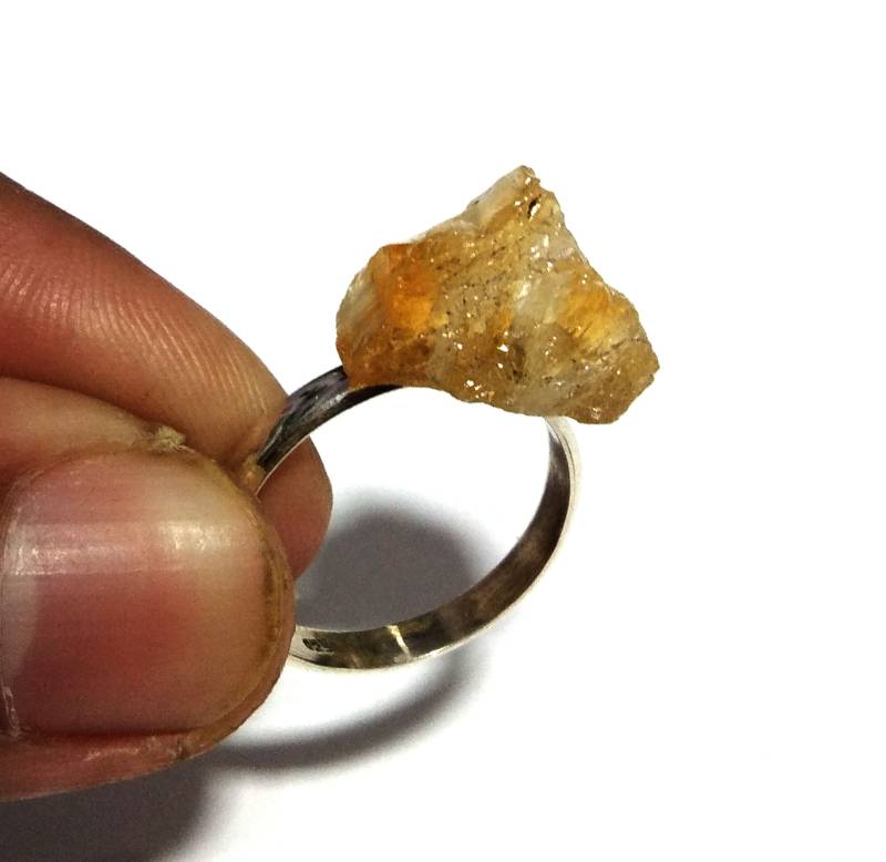 Natürliche Citrin Rohstein Ring, 925 Massiv Sterling Silber Gelbe Farbe Stein Größe 18 X 9 Mm Handgemachter Geschenk Geburtstag Ring von KGNSilverJewellery