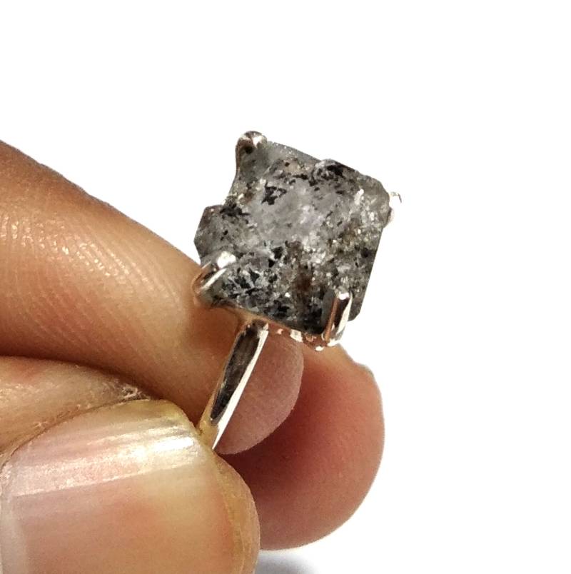 Roher Herkimer Diamant Rohedelstein Ring , Massiv 925 Sterling Silber Ring, Weißer Stein Größe 9 X Mm Handgemachtes Geschenk Verlobung von KGNSilverJewellery