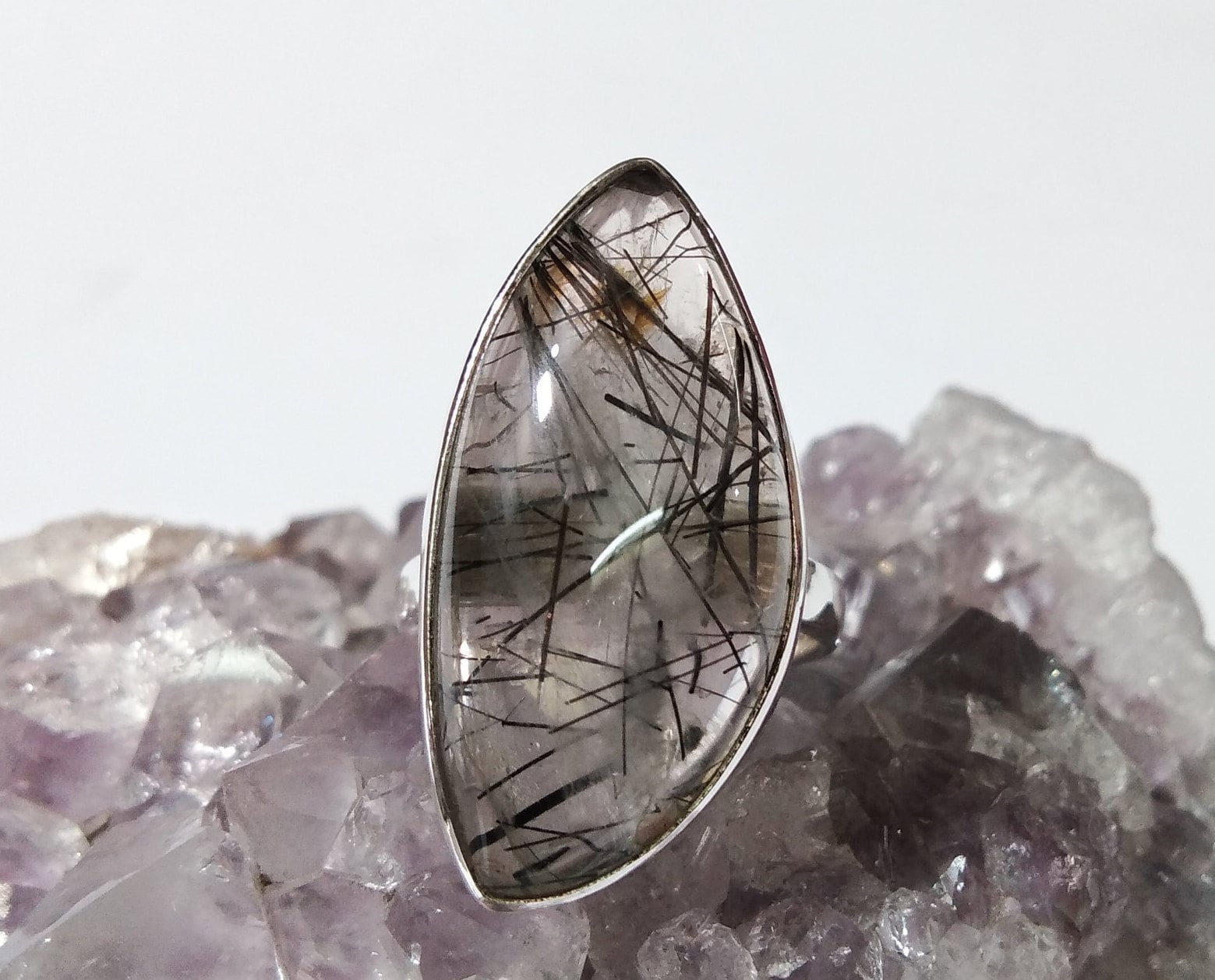 Schwarzer Rutilquarz Ring Handgefertigter 925 Sterling Silber Hochzeitsschmuck von KGNSilverJewellery