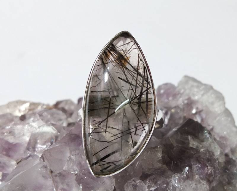 Schwarzer Rutilquarz Ring Handgefertigter 925 Sterling Silber Hochzeitsschmuck von KGNSilverJewellery