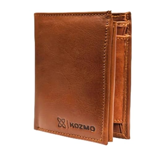 Echtleder-Geldbörse mit Kartenhalter im Hochformat – Aufbewahrung für Münzen, Kreditkarten und Geldscheine von Kozmo (Bourbon Braun) von KGS