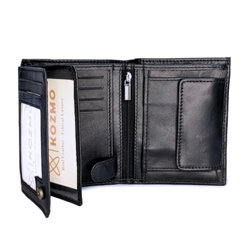 Echtleder-Geldbörse mit Kartenhalter im Hochformat – Aufbewahrung für Münzen, Kreditkarten und Geldscheine von Kozmo (Tiefschwarz) von KGS