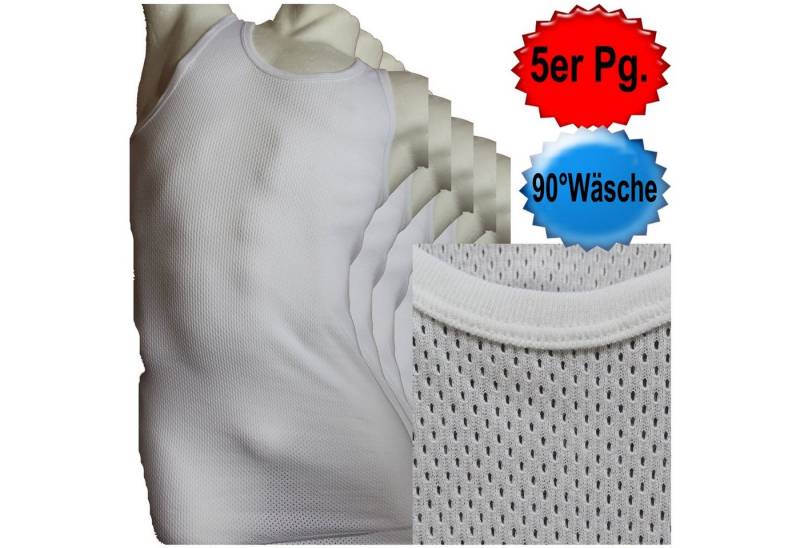 KH-Haushaltshandel Unterhemd 5 Stück Herren NETZ Unterhemd, weiss, KOCHFEST, 100% Baumwolle (Spar-Set, 5-St., 5er-Pack) Netzstruktur, kochfest, Träger Hemd, Achselhemd, Bellarib von KH-Haushaltshandel