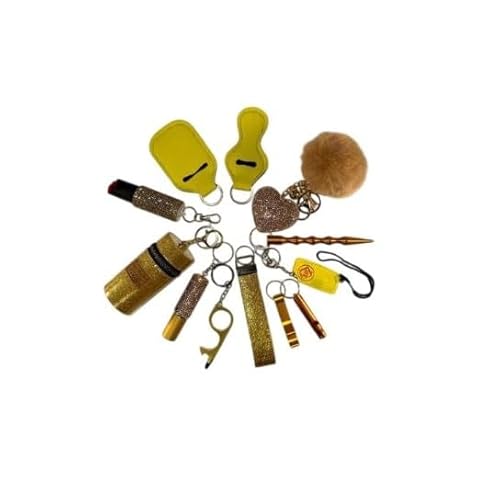 12-teiliges Selbstverteidigung Set - Siecherheit Schlüsselanhänger Geschenk für Damen - Pfefferspray Kubotan Schrill Alarm Taschenlampe Pfeife u. m. (Gold) von KH-Security