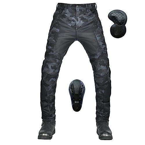 KHAMEO Motorrad-Jeanshose Für Herren, Sturzfeste Jeans Mit Geradem Bein Und 4 Arten Von Schutzausrüstung, Motorradhose Für Motorradrennfahrer Camouflage (Bule,4XL) von KHAMEO