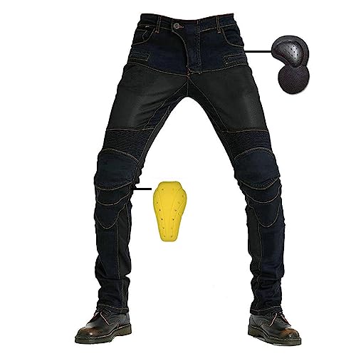 KHAMEO Motorrad-Schutzhose,Damen/Herren-Hommes Motorrad-aus Atmungsaktivem-Jeans Aus Kevlar-Gewebe,Sportliche Motorrad Hose Mit Protektoren Sturzfeste Motorradhose Geradem Bein Biker Pants (Black,M) von KHAMEO