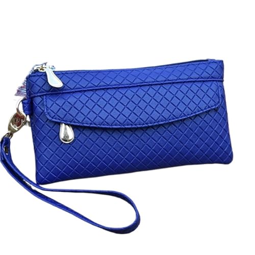 KHASCBNF Wristlet GeldböRse Damen-Clutch mit Argyle-Muster, gesteppt, mehreren Reißverschlüssen, Handgelenktasche for Handy und Münzen, modische Handtasche(Blue) von KHASCBNF