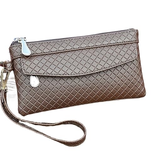 KHASCBNF Wristlet GeldböRse Damen-Clutch mit Argyle-Muster, gesteppt, mehreren Reißverschlüssen, Handgelenktasche for Handy und Münzen, modische Handtasche(Khaki) von KHASCBNF