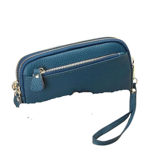 KHASCBNF Wristlet GeldböRse Damen Geldbörse Mit Doppelreißverschluss, Clutch, Rindsleder, Armbandtasche, Handytasche(Blue) von KHASCBNF