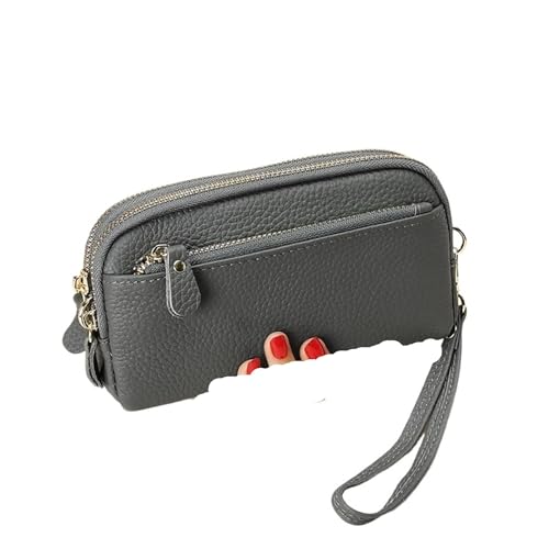 KHASCBNF Wristlet GeldböRse Damen Geldbörse Mit Doppelreißverschluss, Clutch, Rindsleder, Armbandtasche, Handytasche(Green) von KHASCBNF