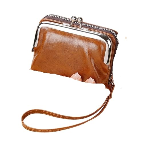 KHASCBNF Wristlet GeldböRse Damen-Geldbörse mit Handgelenkschlaufe, kurze Geldbörse im Retro-Stil, Aufbewahrungstasche for Kleingeld, tragbare Mini-Kartenhalter, Reißverschluss, Geldklammer(Khaki) von KHASCBNF