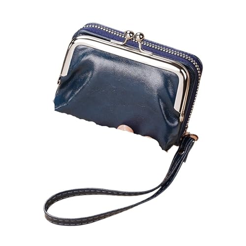 KHASCBNF Wristlet GeldböRse Damen-Geldbörse mit Handgelenkschlaufe, kurze Geldbörse im Retro-Stil, Aufbewahrungstasche for Kleingeld, tragbare Mini-Kartenhalter, Reißverschluss, Geldklammer(Blue) von KHASCBNF