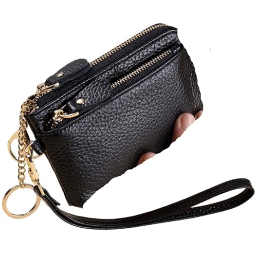 KHASCBNF Wristlet GeldböRse Damen-Geldbörse mit Reißverschlusstasche, Mini-Geldbörse Geldkartenfächern, Reißverschluss um den Armband-Schlüsselanhänger(Black) von KHASCBNF