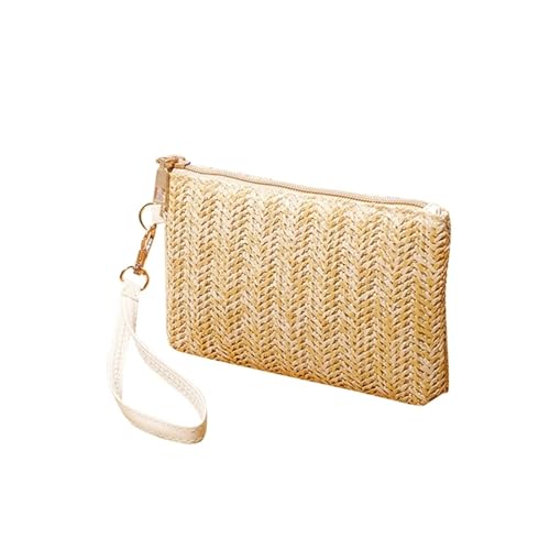 KHASCBNF Wristlet GeldböRse Damen Gewebte Tasche Wristlet Clutch Mittellang Lang Tagesgeldbörse Handy Münzfach Strandgeldbörse Kartenhalter Haushalt(Beige yellow) von KHASCBNF