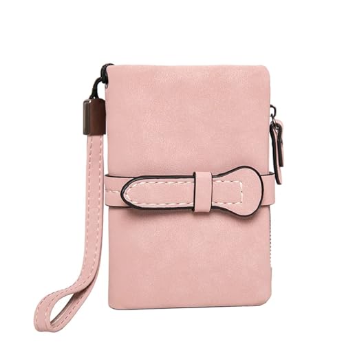 KHASCBNF Wristlet GeldböRse Damen Kleine Bifold Leder Geldbörse Armband mit Kartenhalter Fenster Münzbörse(Pink) von KHASCBNF
