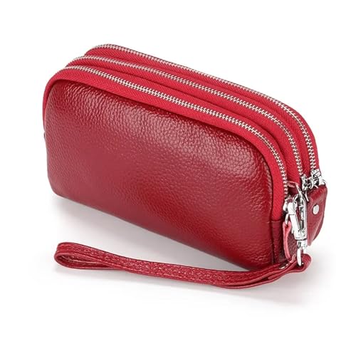 KHASCBNF Wristlet GeldböRse Damen Lange Geldbörse 3-lagig Reißverschluss Tasche Große Kapazität Armband Clutch Geldbörsen Handytasche Geldbeutel(Red) von KHASCBNF