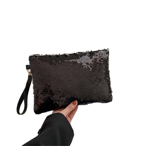 KHASCBNF Wristlet GeldböRse Damen Pailletten Bling Handtasche Und Geldbörse Kleine Hochzeit Party Abendtasche Lady Wristlet Clutch Tasche Weibliche Umschlagtasche(Black) von KHASCBNF