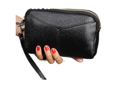 KHASCBNF Wristlet GeldböRse Frauen Lange Clutch Taschen Dame Geldbörse Weiblichen Reißverschluss Armband Brieftasche Handytasche(Black) von KHASCBNF