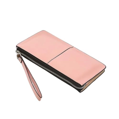 KHASCBNF Wristlet GeldböRse Frauen Öl Wachs Leder Reißverschluss Clutch Geldbörse Damen Lady Multifunktions-Telefontasche(Pink) von KHASCBNF
