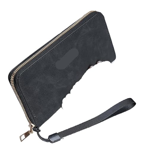 KHASCBNF Wristlet GeldböRse Große Kapazität Damen Lange Brieftasche Reißverschluss Clutches Geldbörse Telefon Kartenhalter Dame Handy Armband Handtasche(Black) von KHASCBNF