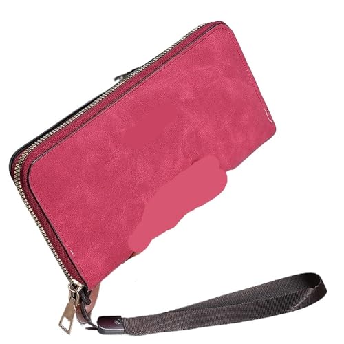 KHASCBNF Wristlet GeldböRse Große Kapazität Damen Lange Brieftasche Reißverschluss Clutches Geldbörse Telefon Kartenhalter Dame Handy Armband Handtasche(Dark pink) von KHASCBNF