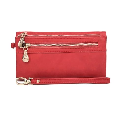 KHASCBNF Wristlet GeldböRse Großes Fassungsvermögen, stumpfe Damen-Geldbörse mit doppeltem Reißverschluss, Clutch, Armband, Geldbörse, Handy-Münzkartenhalter, mehreren Taschen(Red) von KHASCBNF