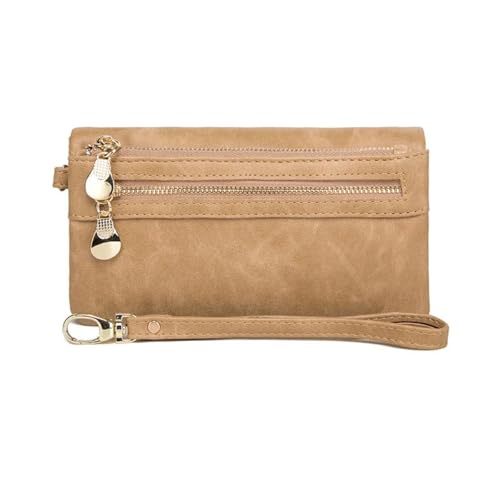 KHASCBNF Wristlet GeldböRse Großes Fassungsvermögen Damen-Geldbörse aus matt poliertem Leder mit doppeltem Reißverschluss, Clutch, Armband, Geldbörse, Handy-Münzkartenhalter, mehreren Taschen(Beige) von KHASCBNF