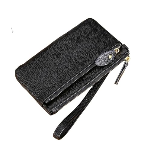KHASCBNF Wristlet GeldböRse Leder Damen Wristlet Clutch Tasche Multifunktionale Geldbörsen Geldbörse Reißverschluss Kartenhalter Geldklammer Handytasche(Black,17.5X10X0.8 CM) von KHASCBNF