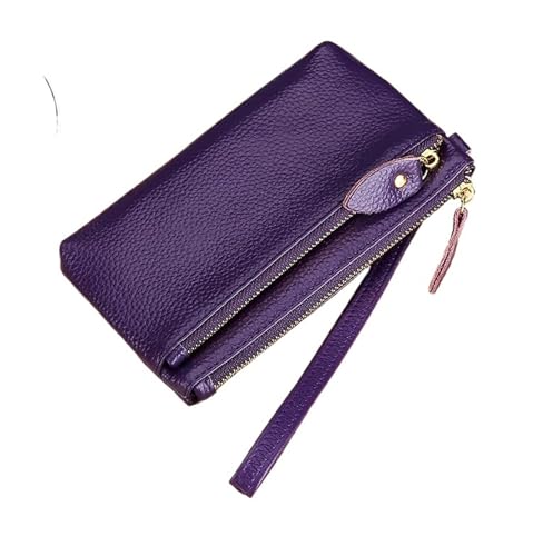 KHASCBNF Wristlet GeldböRse Leder Damen Wristlet Clutch Tasche Multifunktionale Geldbörsen Geldbörse Reißverschluss Kartenhalter Geldklammer Handytasche(Purple,17.5X10X0.8 CM) von KHASCBNF