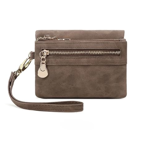 KHASCBNF Wristlet GeldböRse Retro-Faltbrieftasche mit Reißverschluss, tragbare, multifunktionale Damenbrieftasche aus PU-Leder Kartenfenster(Coffee) von KHASCBNF
