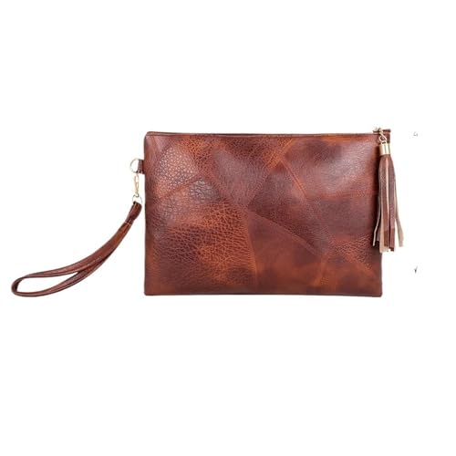 KHASCBNF Wristlet GeldböRse Vintage Einfarbig Umschlag Tasche Frauen PU Leder Quaste Armband Taschen Weibliche Casual Kleine Handtaschen Tag Beutel(Brown) von KHASCBNF
