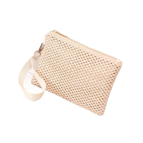 Wristlet GeldböRse Damen Clutch Handgefertigte Solide Armbandtasche Mädchen Stroh Gewebt Telefon Geldbörse Strand Brieftasche Frisch Süß(Beige) von KHASCBNF
