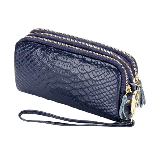 Wristlet GeldböRse Frauen Brieftasche Lange Zipper Armband Tasche Dame Kupplung Geldbörse Handy Geld Clip(Blue) von KHASCBNF