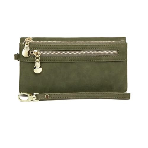 Wristlet GeldböRse Großes Fassungsvermögen Damen-Geldbörse aus matt poliertem Leder mit doppeltem Reißverschluss, Clutch, Armband, Geldbörse, Handy-Münzkartenhalter, mehreren Taschen(Dark green) von KHASCBNF