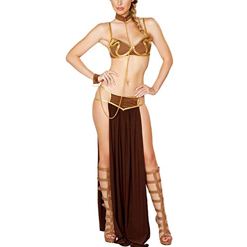 Bademantel Kurz Damen Cosplay Für Star Wars In Halloween Karneval Party Vestidos Anime Kostüme Erwachsene Frauen Sexy Prinzessin Leia Sklaven BH + Rock Schwarz-Braun_M. von KHDFYER