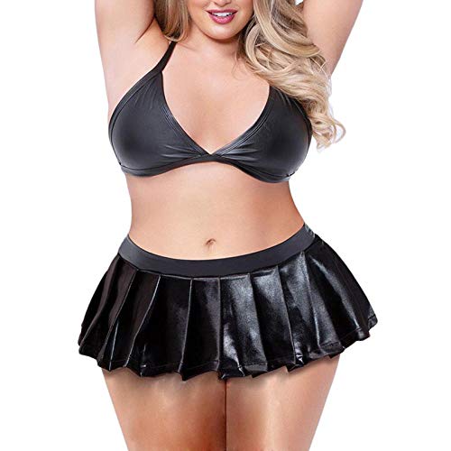 KHDFYER Wetlook Kleid Sexy Dessous Hot Plus Size Erotik Kleid Pu Leder Clubwear Frauen Exotische Kleidung Porno Babydoll Sex Kostüme Unterwäsche S-XXL-Schwarz_XXL von KHDFYER