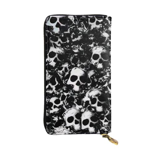 KHDKLXOHZ Elegante lange Geldbörse aus Kunstleder in Schwarz und Weiß mit menschlichem Totenkopf-Muster für Damen - Große Kapazität - Telefonkartenhalter - Kreditkartenetui -, 3D, one size, Klassisch von KHDKLXOHZ