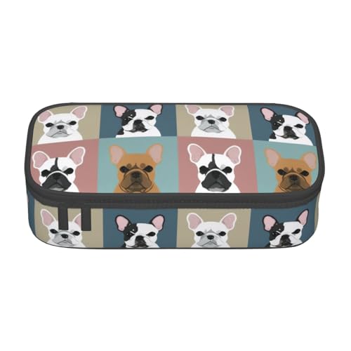 KHDKLXOHZ Federmäppchen Französische Bulldogge Große Kapazität Federmäppchen Tasche Schreibwaren Stifteetui Büro Schreibwaren Organizer Multifunktionale Bleistifttasche mit Fach Stifteetui für Mädchen von KHDKLXOHZ