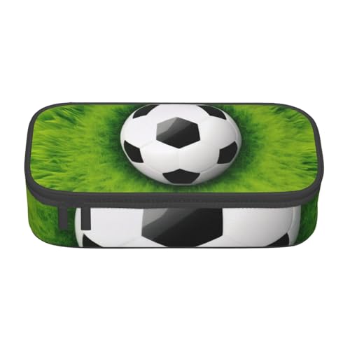 KHDKLXOHZ Federmäppchen Fußball auf Gras Große Kapazität Federmäppchen Tasche Schreibwaren Stifteetui Büro Schreibwaren Organizer Multifunktionale Bleistifttasche mit Fach Stifteetui für Mädchen und von KHDKLXOHZ