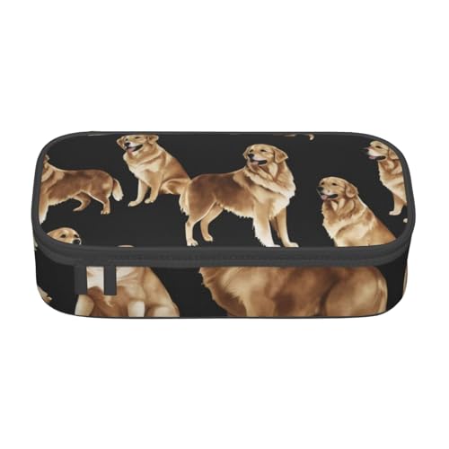 KHDKLXOHZ Federmäppchen Golden Retrievers Große Kapazität Federmäppchen Tasche Schreibwaren Stifteetui Büro Schreibwaren Organizer Multifunktionales Federmäppchen mit Fach Stifteetui für Mädchen und von KHDKLXOHZ