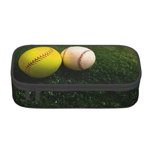 KHDKLXOHZ Federmäppchen Gras Baseball Softball Große Kapazität Federmäppchen Tasche Schreibwaren Stifteetui Büro Schreibwaren Organizer Multifunktionale Bleistifttasche mit Fach Stifteetui für Mädchen von KHDKLXOHZ