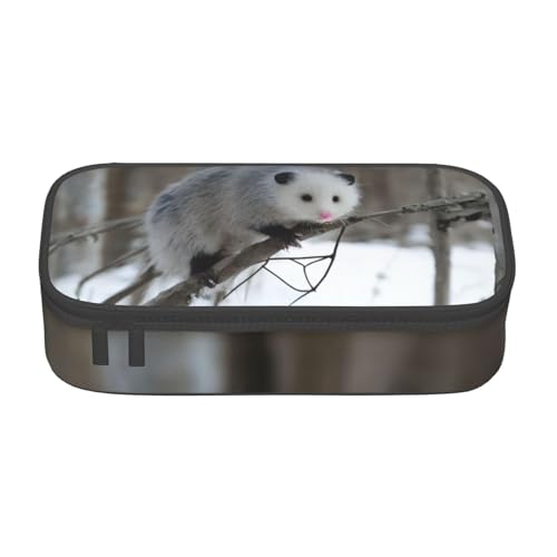 KHDKLXOHZ Federmäppchen Opossum im Schnee Große Kapazität Federmäppchen Tasche Schreibwaren Stifteetui Büro Schreibwaren Organizer Multifunktionale Bleistifttasche mit Fach Stifteetui für Mädchen und von KHDKLXOHZ