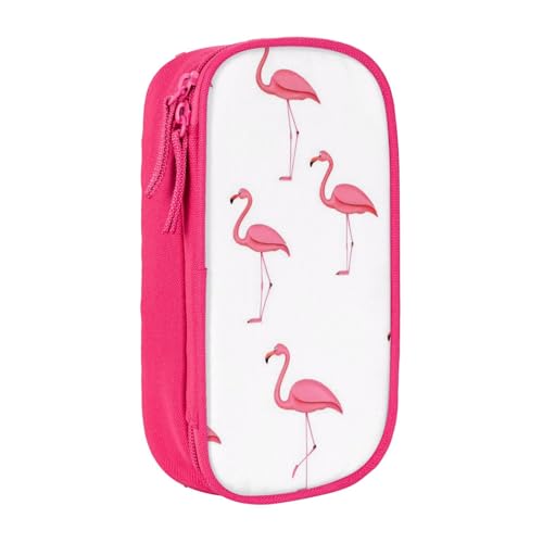 KHDKLXOHZ Federmäppchen mit niedlichem Flamingos auf weißem großem Fassungsvermögen, Stifteetui, Schreibwaren-Tasche, Stifteetui mit Fächern, Reißverschluss, für Schule, Studenten, Mädchen, Jungen von KHDKLXOHZ