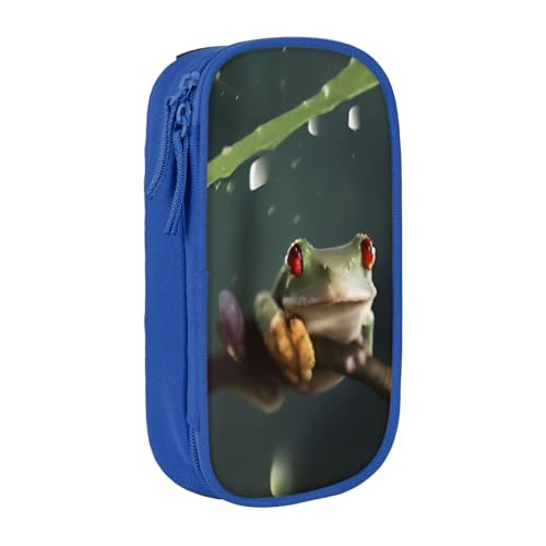 KHDKLXOHZ Federmäppchen mit niedlichem Frosch und Regen, großes Fassungsvermögen, Stiftetasche, Schreibwaren-Tasche, Stifteetui mit Fächern, Reißverschluss, für Schule, Studenten, Mädchen, Jungen von KHDKLXOHZ