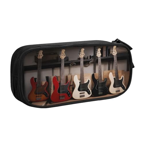 KHDKLXOHZ Federmäppchen mit niedlichem Gitarren- und Bass-Musikinstrument, großes Fassungsvermögen, Stiftetasche, Schreibwaren-Tasche, Stifteetui mit Fächern, Reißverschluss, für Schule, Studenten von KHDKLXOHZ