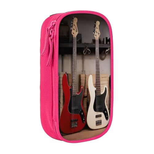 KHDKLXOHZ Federmäppchen mit niedlichem Gitarren- und Bass-Musikinstrument, großes Fassungsvermögen, Stiftetasche, Schreibwaren-Tasche, Stifteetui mit Fächern, Reißverschluss, für Schule, Studenten von KHDKLXOHZ